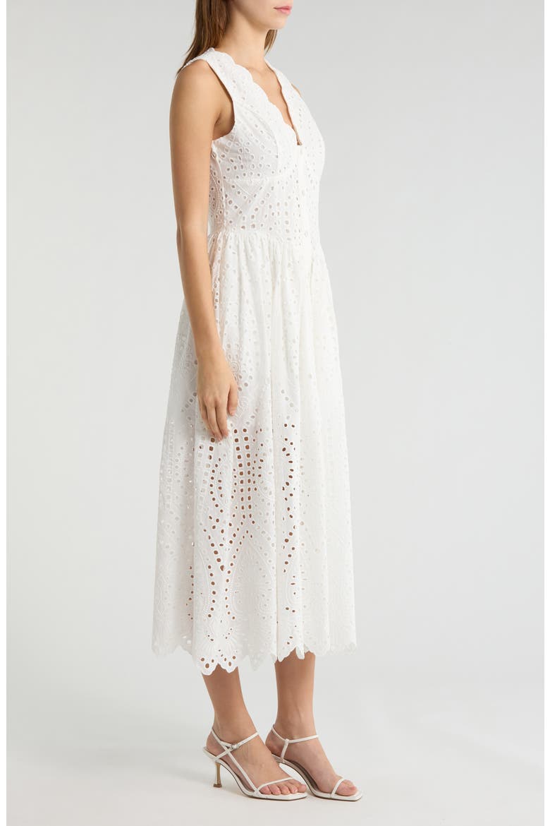 Broderie Anglaise Cotton Midi Dress, Alternate, color, WHITE