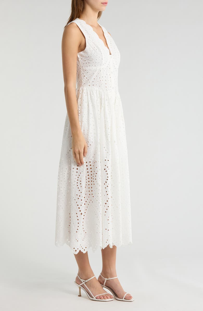 Avec Les Filles Scallop Neck Cotton Eyelet Midi Dress, Alternate, color, White