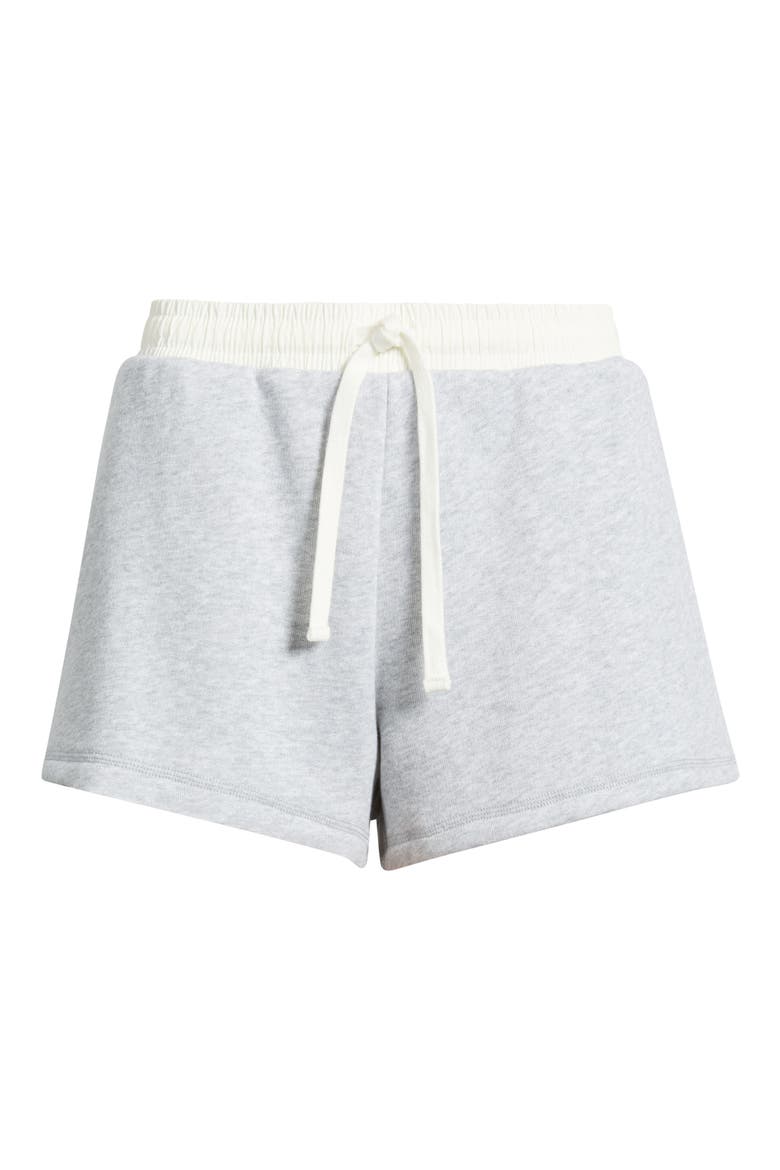 Mixed Media Terry Drawstring Shorts, Alternate, color, HEATHER GREY