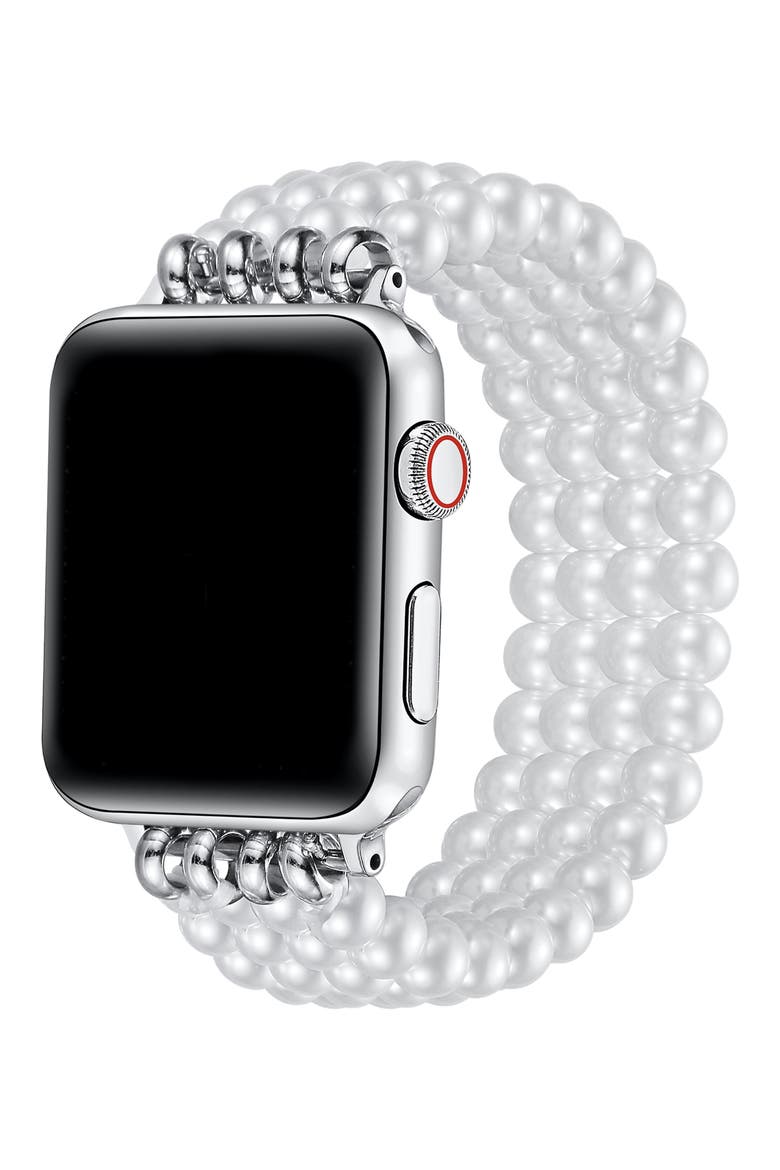 Ariel Imitation Pearl Apple Watch® Bracelet Watchband, Alternate, color, WHITE