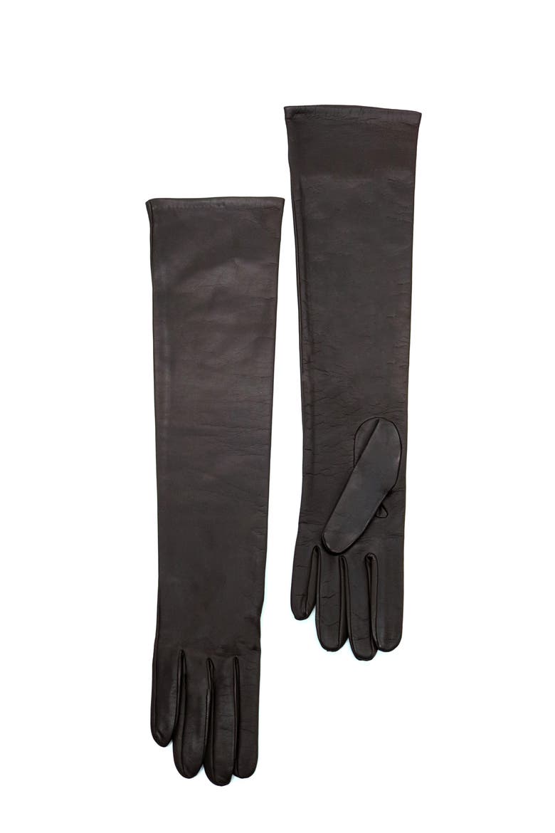 Made in Italy long leather gloves with cashmere lining, Main, color, CHOCOLATE