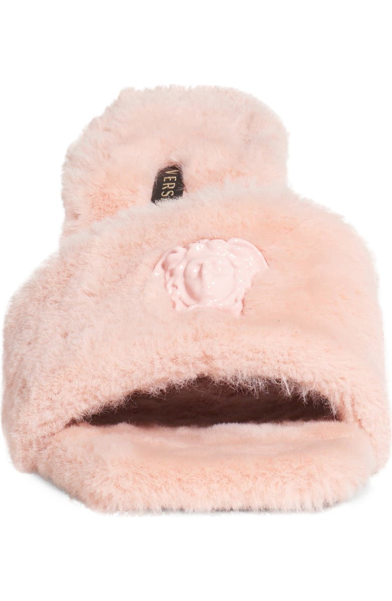 Versace La Medusa Faux Fur Slide Sandal, Alternate, color,