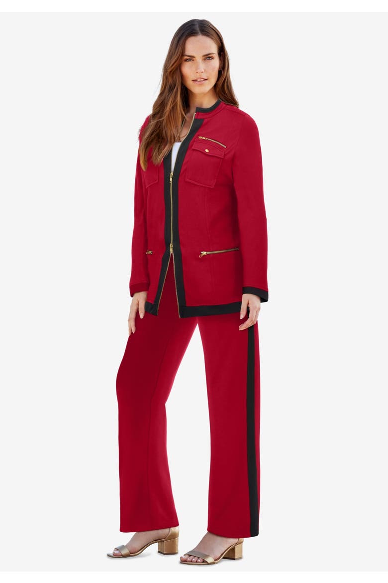 Side Stripe French Terry Pull On Pant Set, Alternate, color, RICH BURGUNDY BLACK