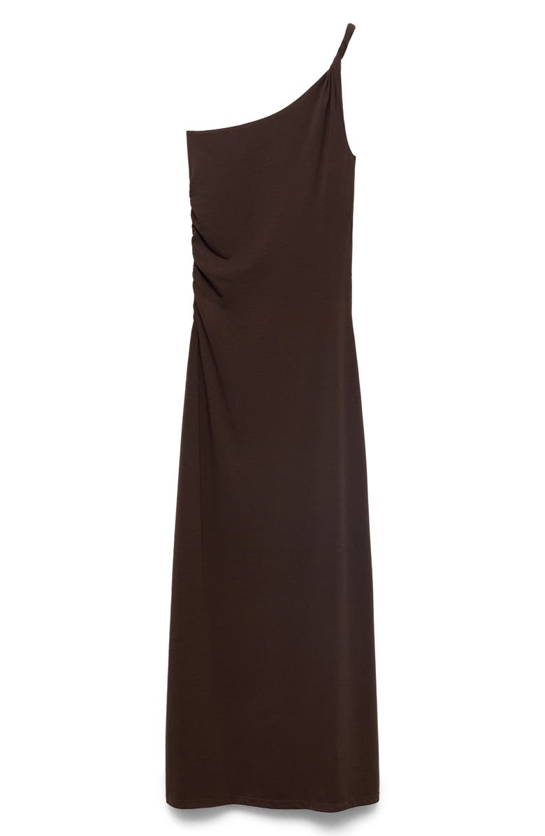 MANGO Ruched One-Shoulder Maxi Dress, Alternate, color, Brown