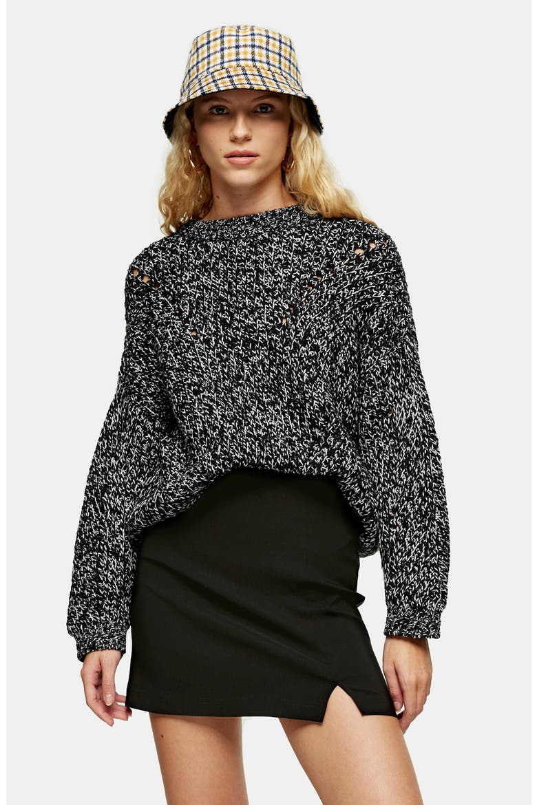 Notched Miniskirt, Alternate, color, BLACK MULTI