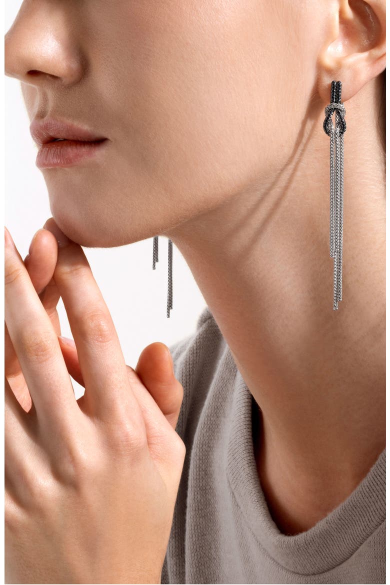 Love Knot Drop Earrings, Black Sapphire, Alternate, color, SILVER BLACK