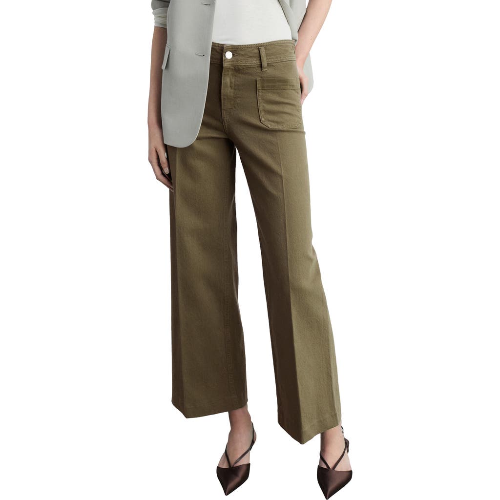 Mango Patch Pocket High Waist Wide Leg Jeans In Khaki Green