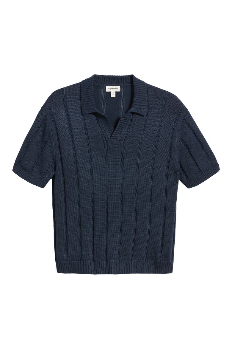 Boxy Short Sleeve Polo Sweater, Alternate, color, NAVY ECLIPSE