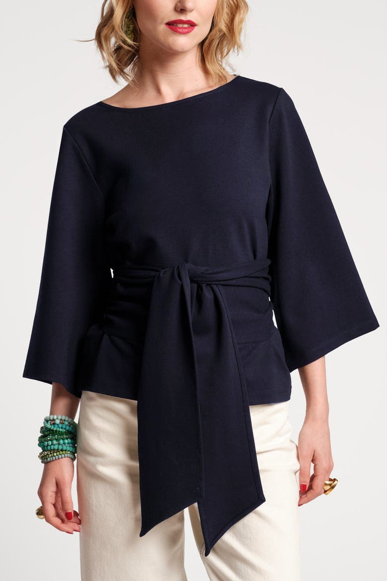 Whitney Wrap Top Solid Viscose Blend Viscose Blend, Main, color, Navy