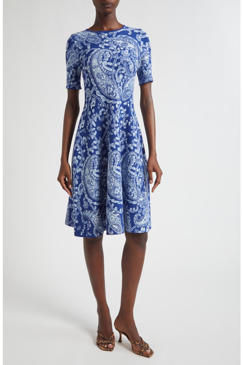 Paisley Jacquard Sweater Dress, Main, color, MULTICOLOUR ON BLUE BASE
