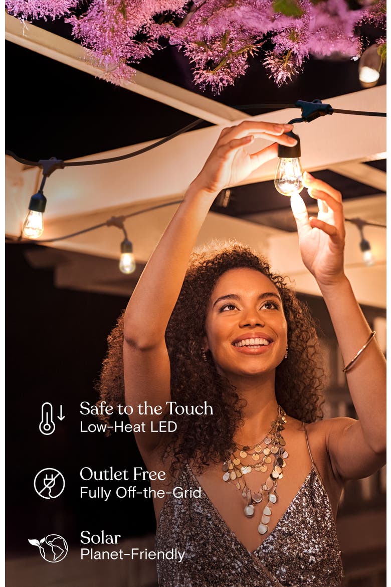 27 ft, 12 Light Solar Powered Heavy Duty LED Outdoor String Lights, Shatterproof and Weatherproof Bulbs, Alternate, color, 27 ft 12 Bulbs | Soft White