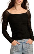 Lucky Brand Square Neck Long Sleeve Ruched Top