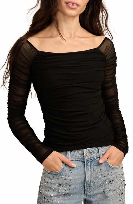 Lucky Brand Square Neck Long Sleeve Ruched Top