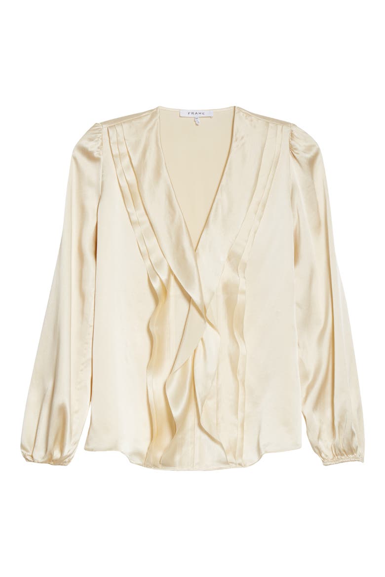Ruffle Front Silk Top, Alternate, color, CHAMPAGNE