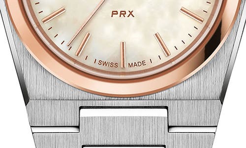 Tissot Women's Swiss Prx Two-tone Stainless Steel Bracelet Watch 25mm In White/silver