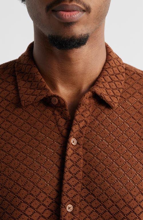 Open Edit Oversize Texture Short Sleeve Button-up Shirt In Brown Tiramisu