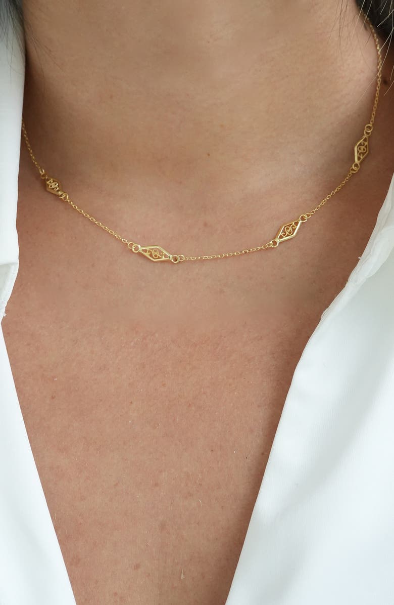 Argento Vivo Sterling Silver Filigree Station Necklace, Alternate, color, Gold