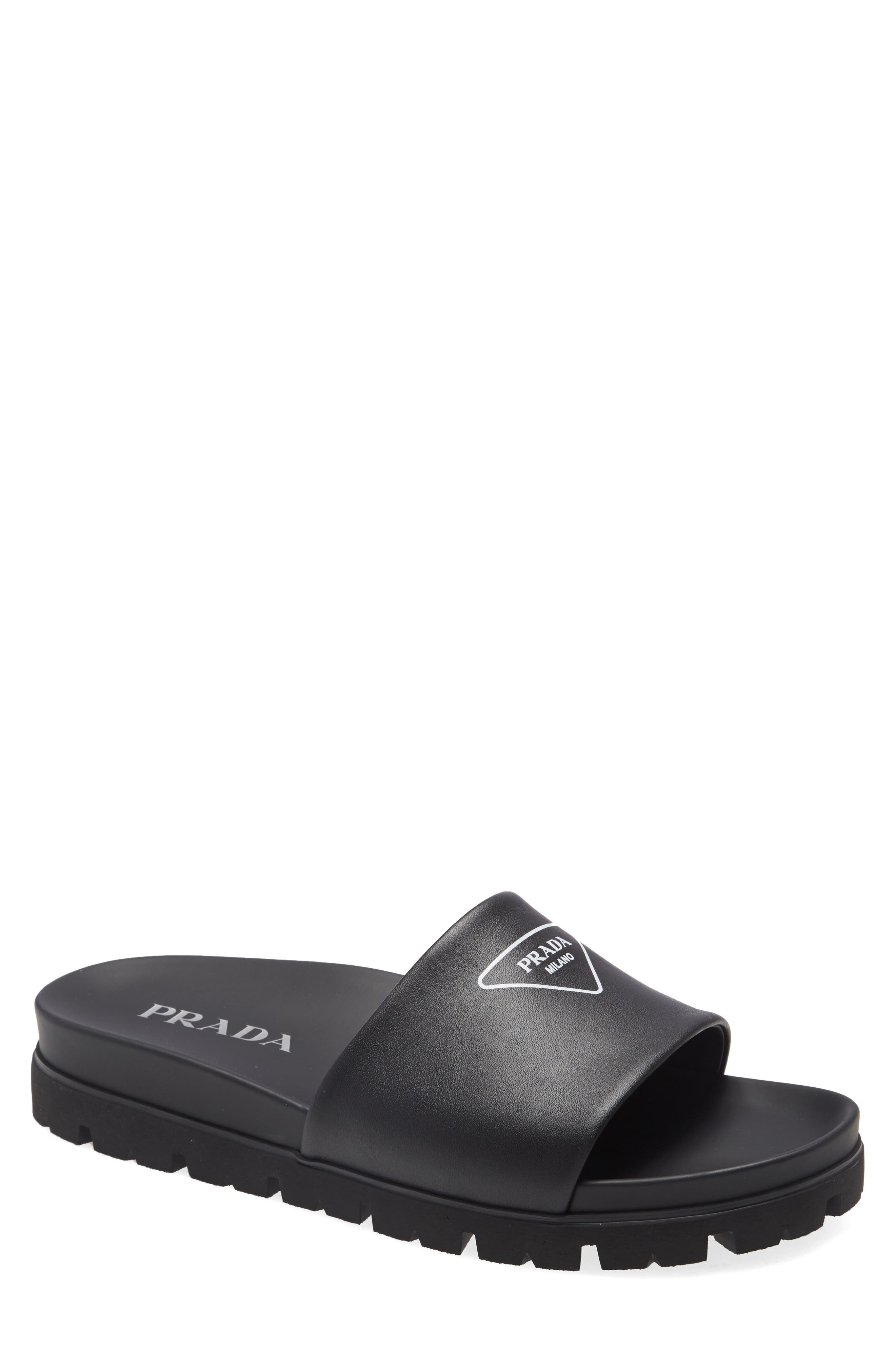 Prada Logo Slide Sandal, Main, color, 