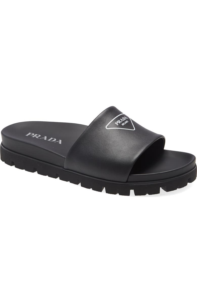 Prada Logo Slide Sandal, Main, color,