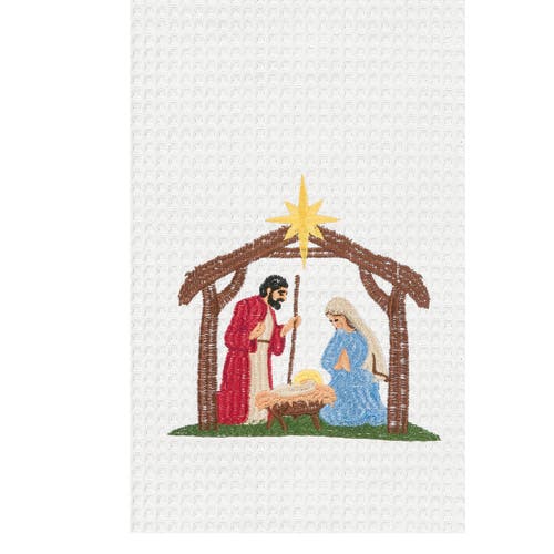 C & F Home C&f Home Nativity Scene Embroidered Cotton Waffle Weave Kitchen Dishtowel In Multi