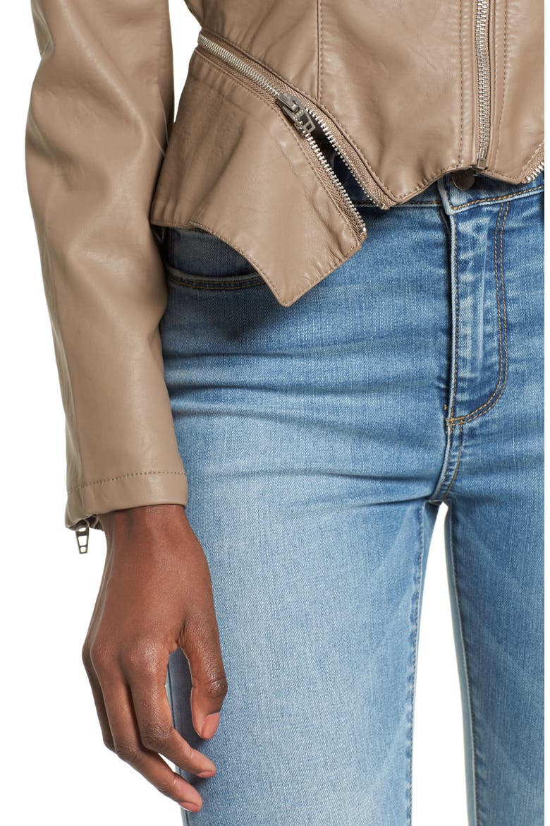 Faux Leather Moto Jacket, Alternate, color, SAND STONER