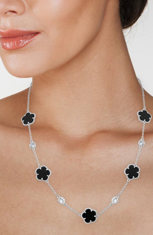 Cz By Kenneth Jay Lane Cubic Zirconia & Onyx Clover Station Necklace In Multi