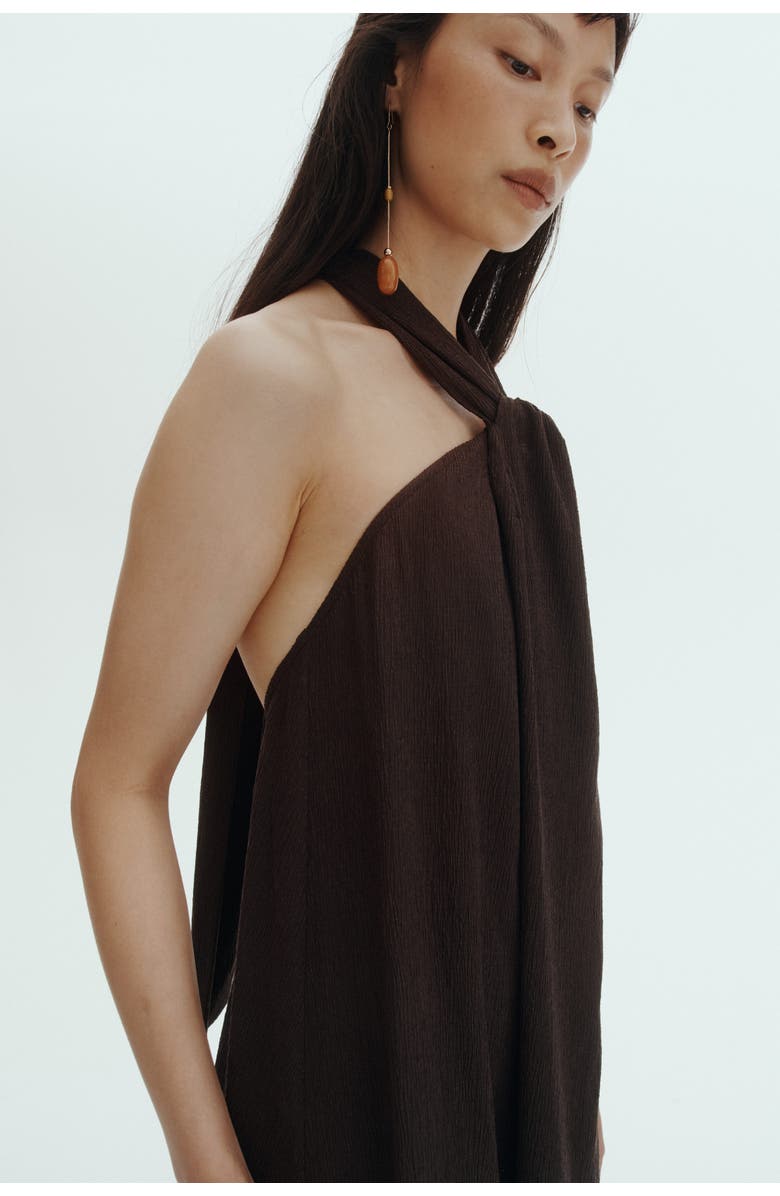H&M Twist-detail Halterneck Dress, Alternate, color, Dark Brown