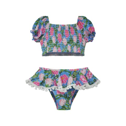 Girl's UPF 50+ Gemma Two Piece Pom-Pom Swimsuit