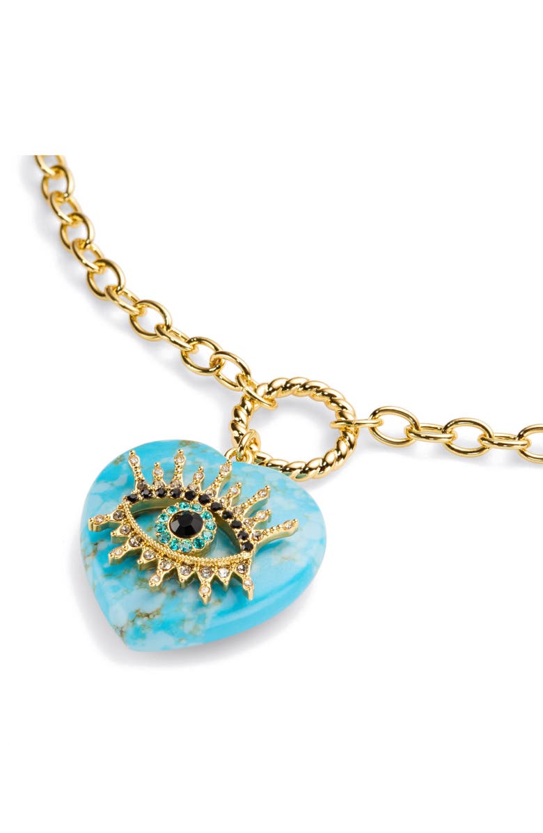 Kurt Geiger London Evil Eye & Turquoise Heart Pendant Necklace, Alternate, color, Turquoise