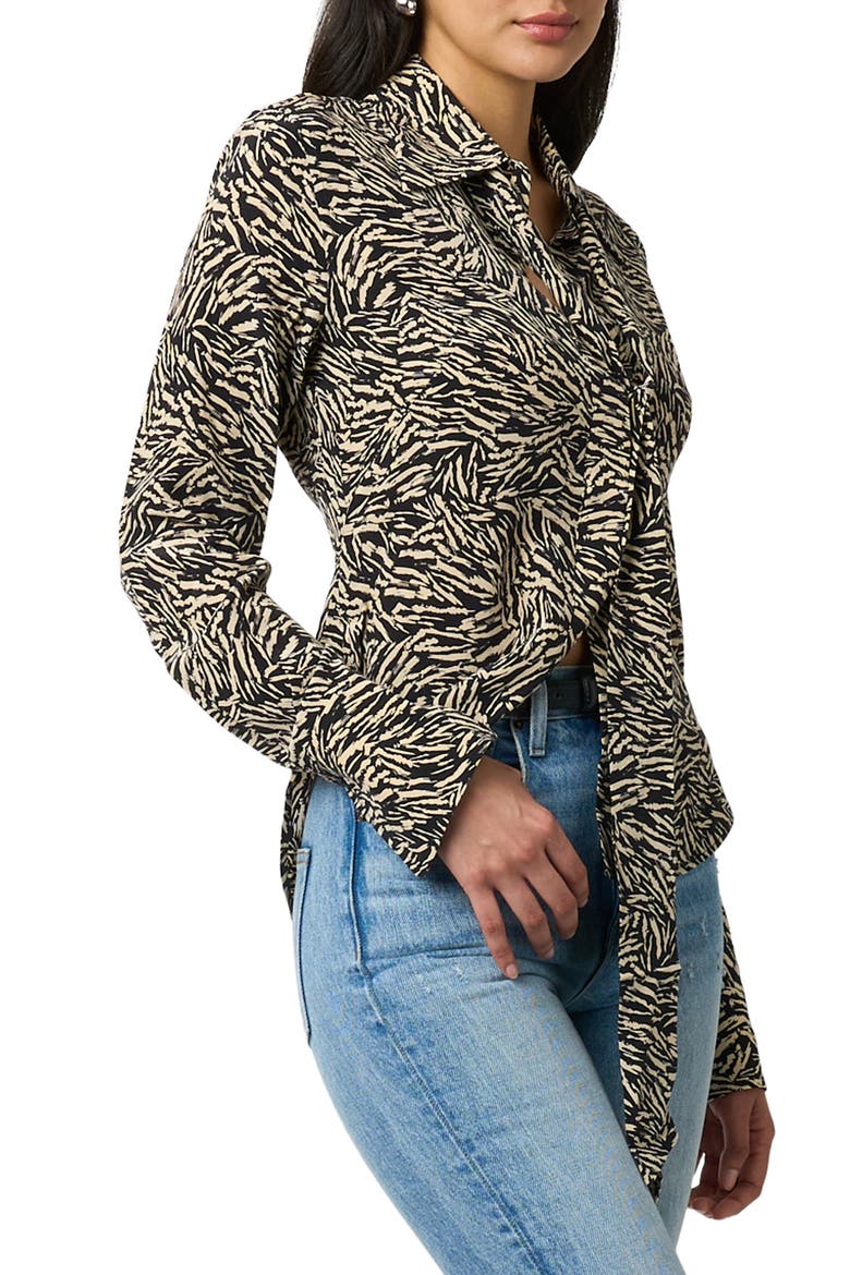 Graysen Print Tie Neck Silk Button-Up Shirt, Alternate, color, TRUE BLACK AND CREME BRULEE