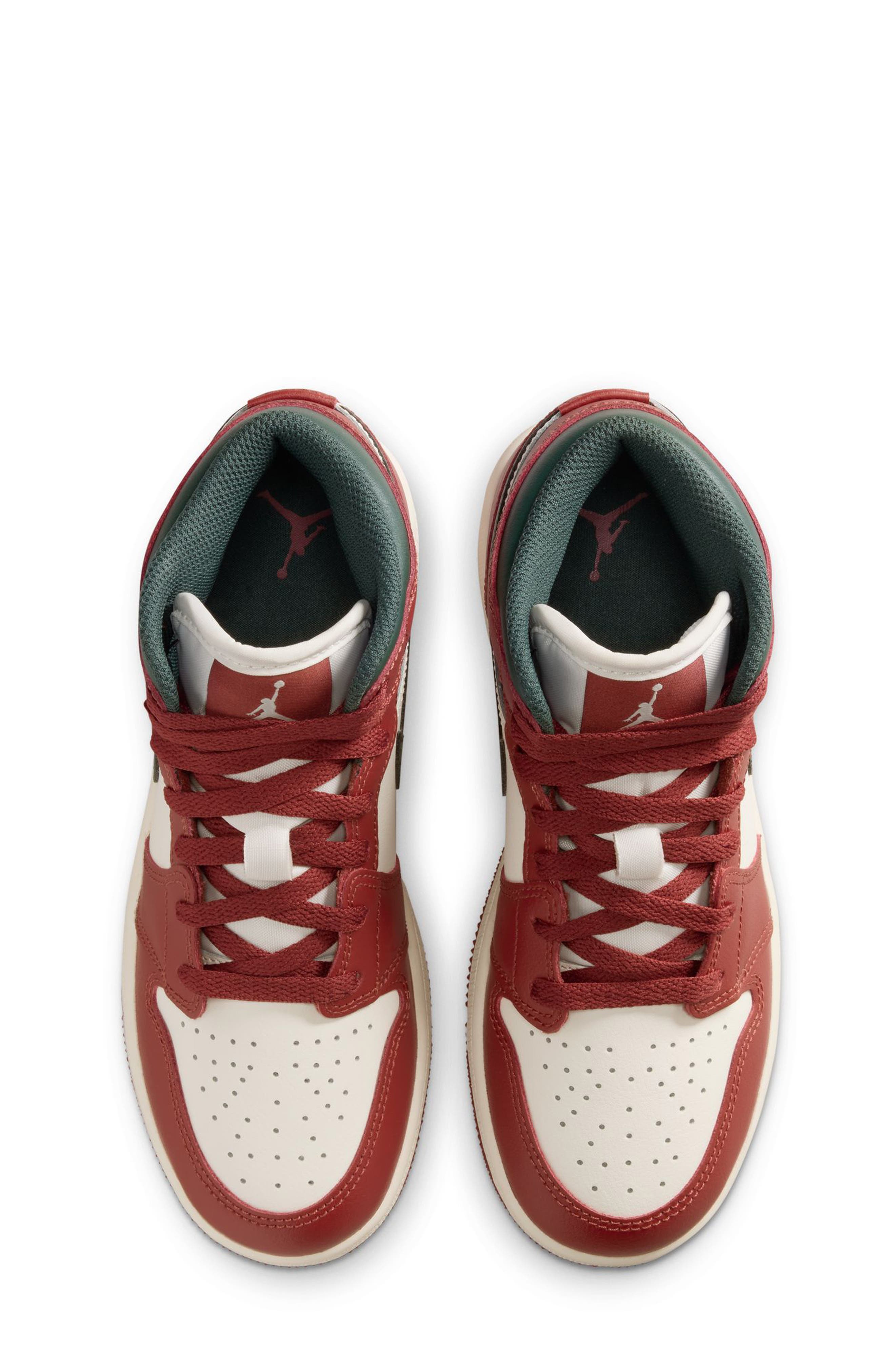 Nike Kids' Air Jordan 1 Mid Sneaker, Alternate, color, Sail/ Green/ Pure Platinum