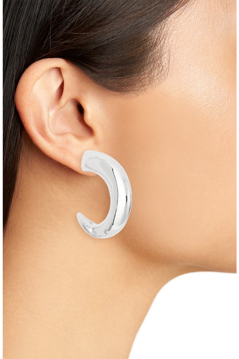 Puffy Hoop Earrings, Alternate, color, SILVER