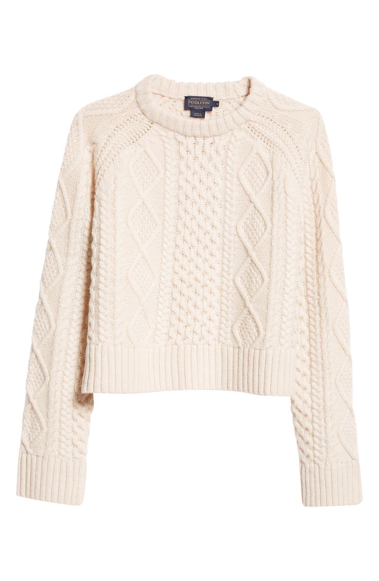 Pendleton Crop Wool Fisherman Sweater, Alternate, color, 