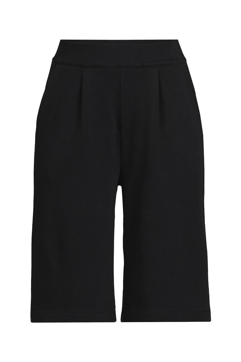 Plus Size Sport Knit High Rise Pleated 12" Bermuda Shorts, Alternate, color, Black