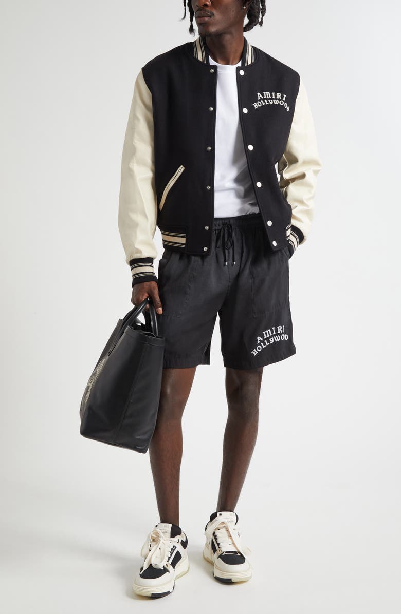 AMIRI Hollywood Silk Shorts, Alternate, color, Black