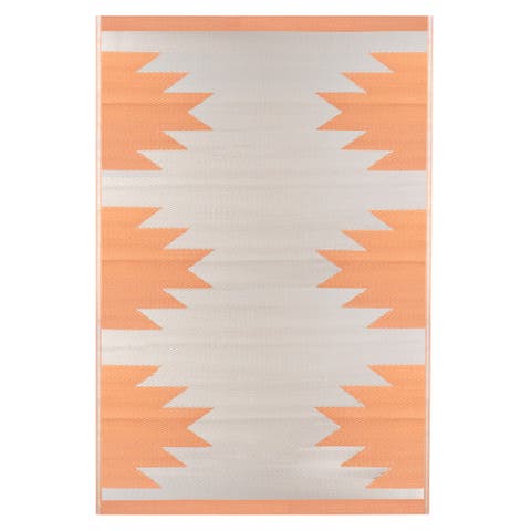 4' x 6' Orange and Beige Southwestern Print Rectangular Outdoor Area Rug