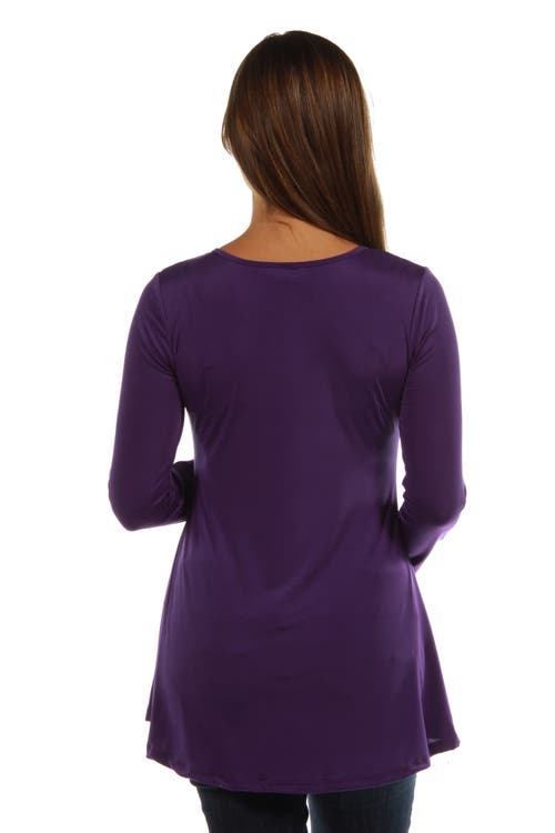 24seven Comfort Apparel Flared Long Sleeve Henley Maternity Top In Purple