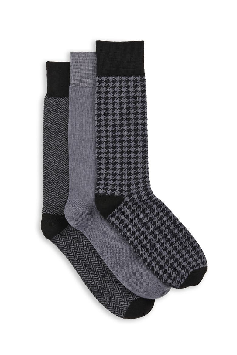 Big & Tall 3-Pk Classic Printed Socks, Main, color, BLACK