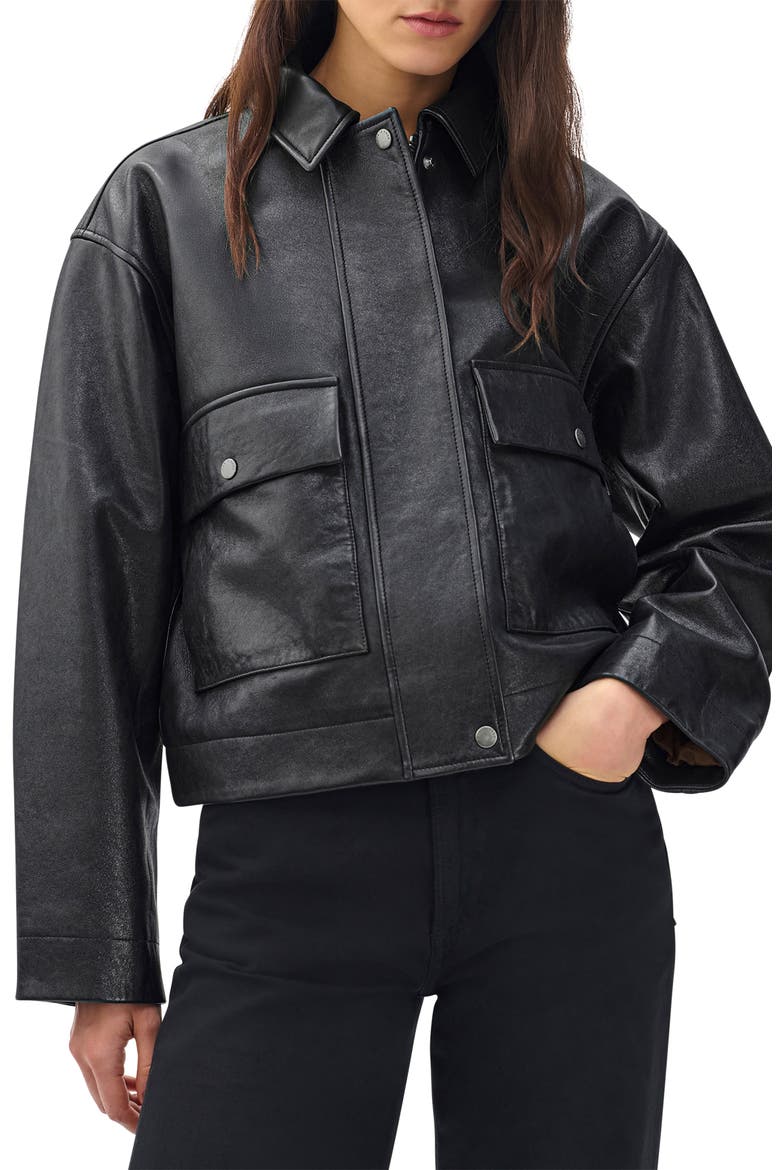 Nonie Leather Jacket, Main, color, BLACK
