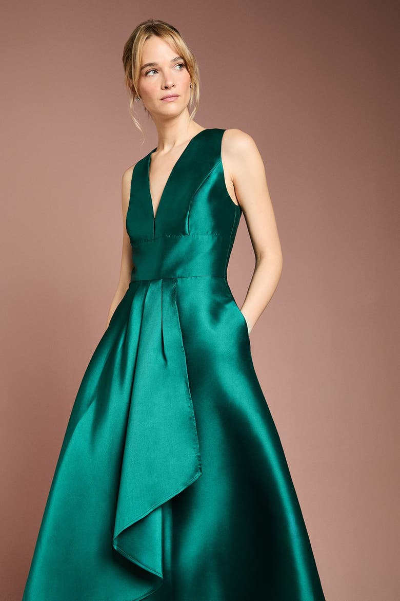 Plunge Waterfall Maxi Dress, Alternate, color, Emerald