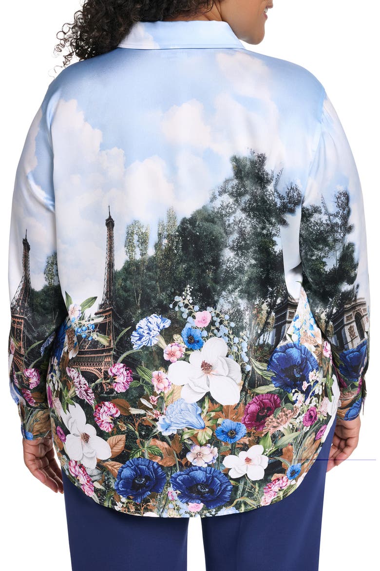 Paris Scene Button-Up Blouse, Alternate, color, STEEL BLUE MULTI