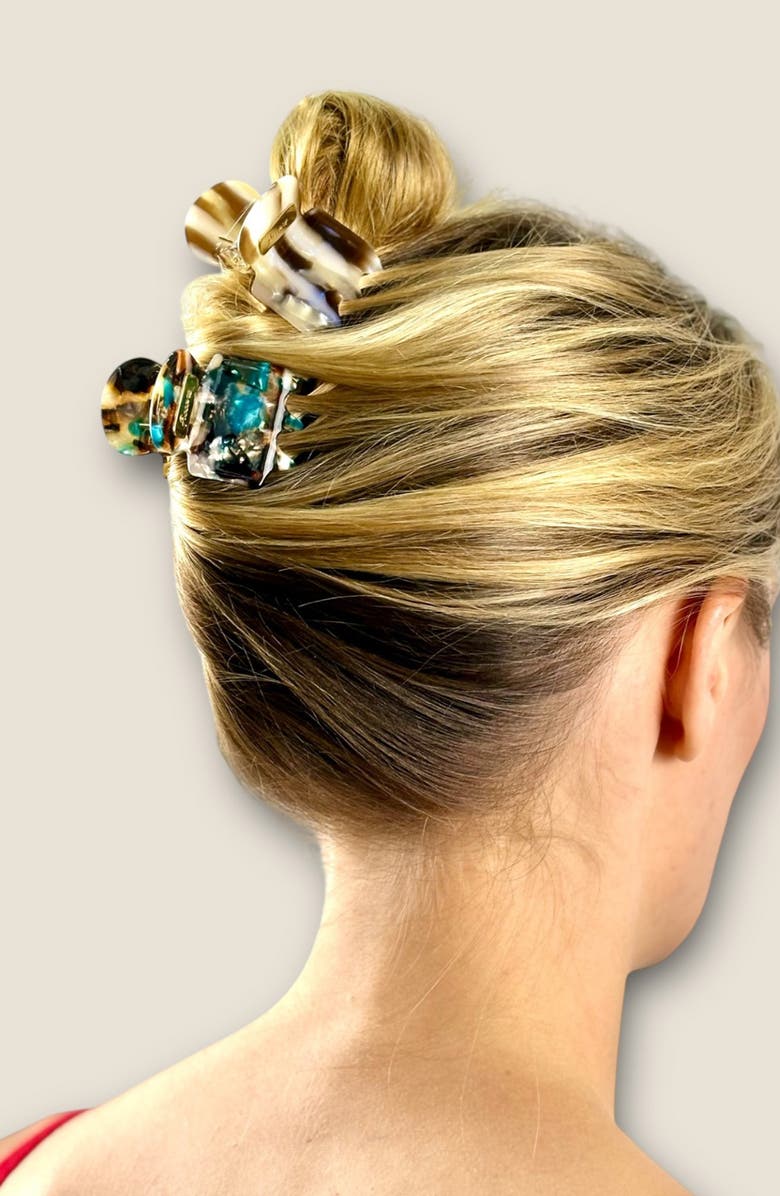 Ficcare Assorted 2-Pack Rita Claw Clips, Alternate, color, Aqua Brown/ Golden Marble