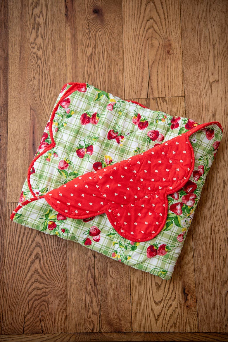 Strawberry Gingham Throw, Alternate, color, Green