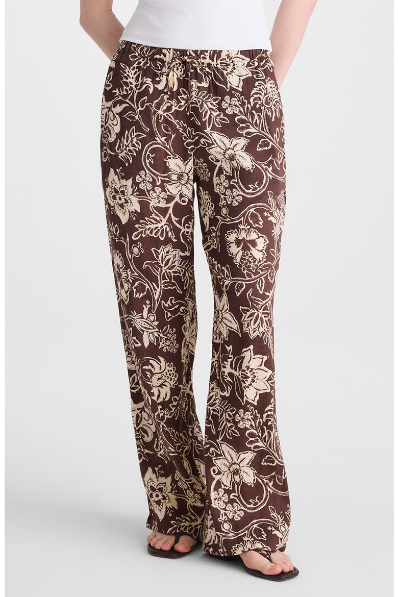 Linen Blend Pull-On Pants, Main, color, DARK BROWN