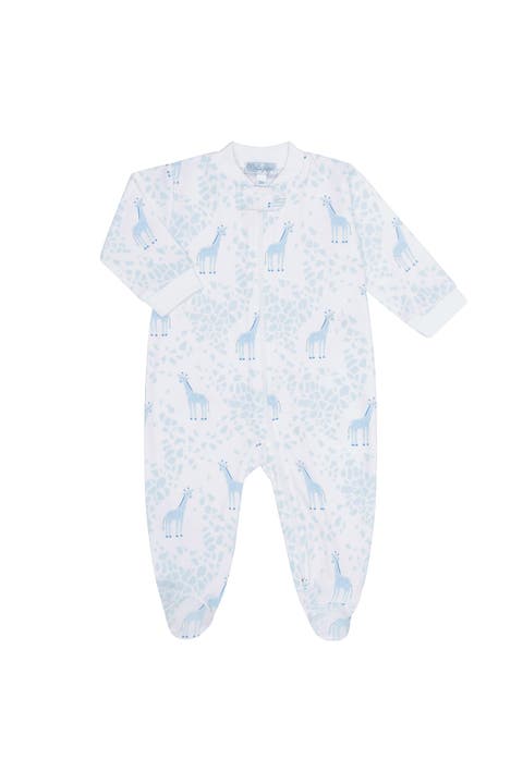 Blue Giraffe Print Zipper Footie - Baby