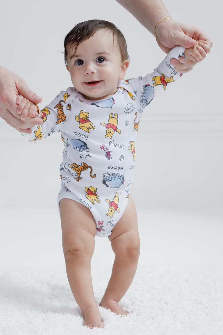 Winnie the Pooh 3-Pack Long Sleeve Bodysuits, Alternate, color, Pooh Grey Tan