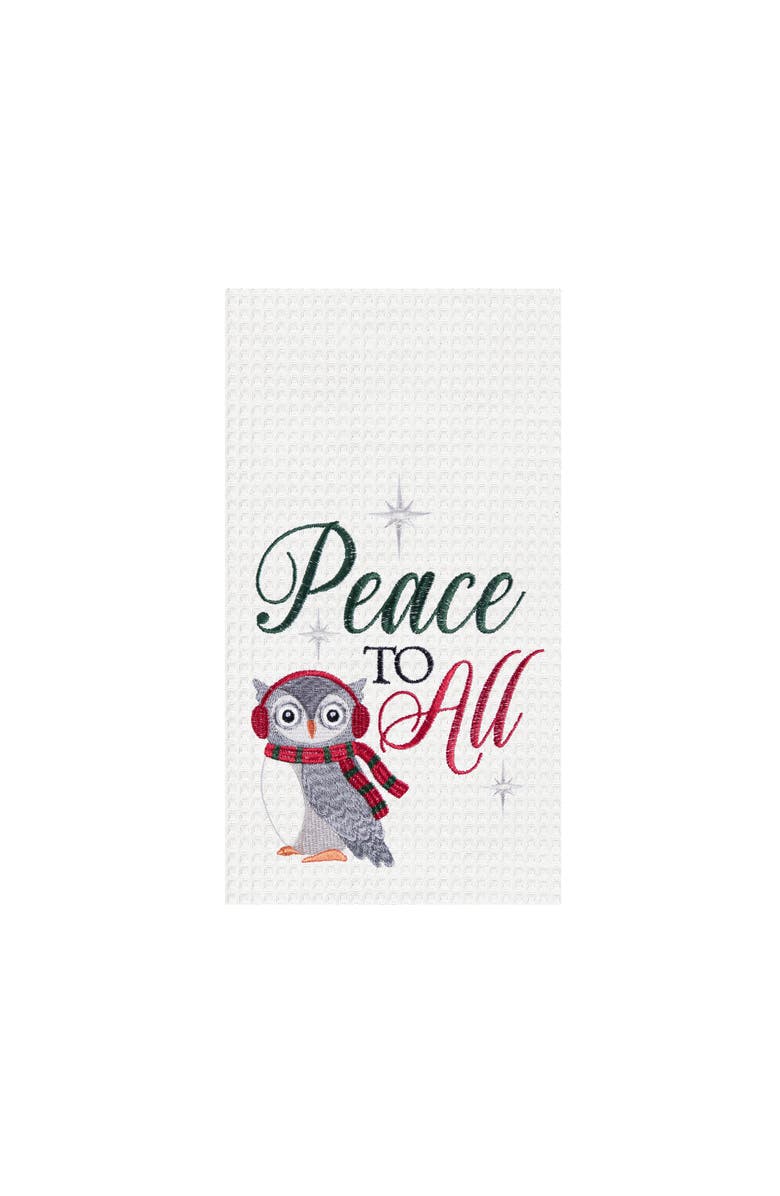 C&F Home 27" x 18" Christmas Holiday "Peace To All" Sentiment Featuring Gray Owl Cotton Embroidered Waffle Weave Kitchen DishTowel, Main, color, Grey