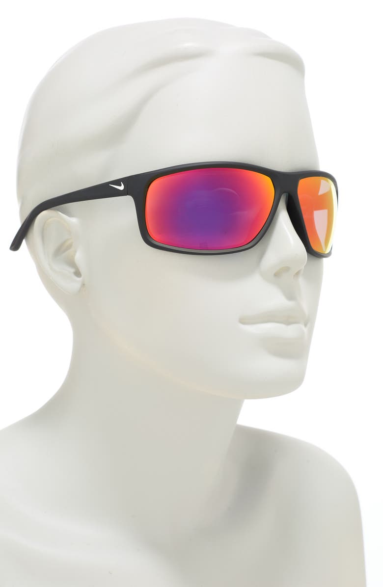 Nike Adrenaline 66mm Oversize Rectangle Sport Wrap Sunglasses, Alternate, color, Matte Black/Grey