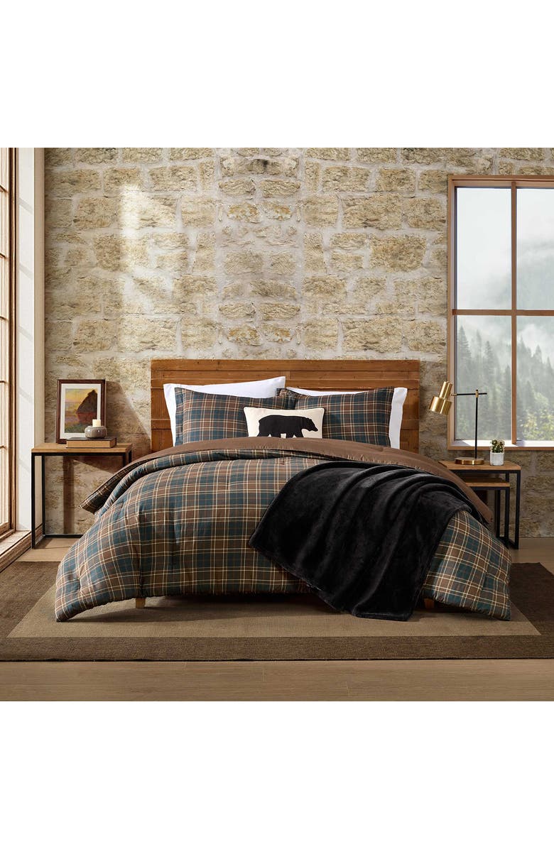 Eddie Bauer Huntley Plaid Reversible Microfiber Comforter Set, Alternate, color, Brown Check