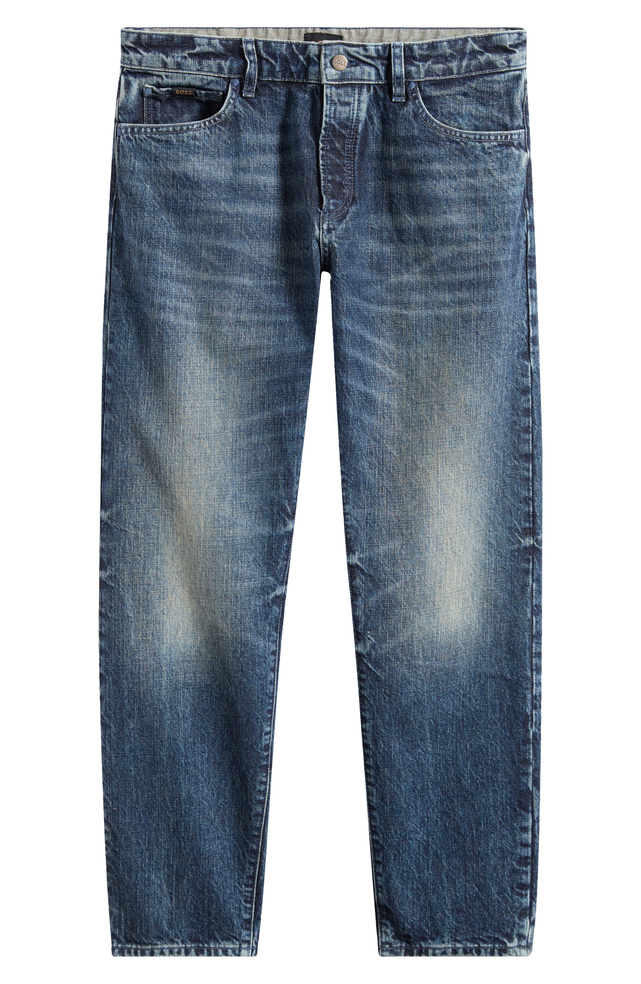 Hugo Boss Mens Medium Blue Beckham X Boss Slim-leg Mid-rise Stretch-denim Jeans In Blue
